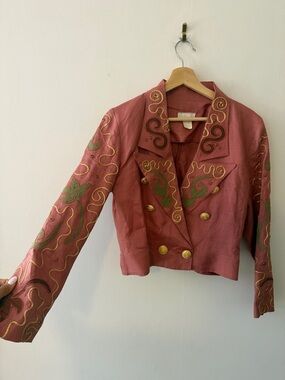 VINTAGE RARE Erika Rose Pink Embroidered Double-Breasted Blazer